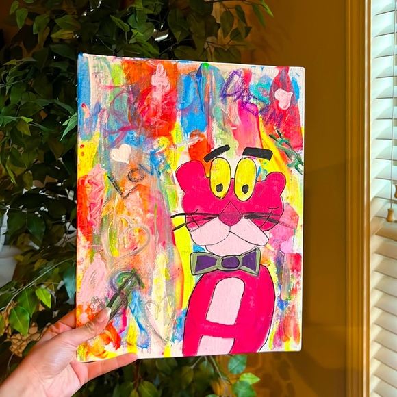 Art | Pink Panther Vibrant Preppy Painting | Poshmark